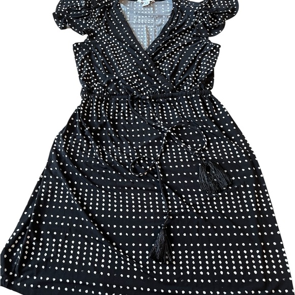 Tommy Bahama Dunmore Dot Black Dress Tassel Ties Size Medium Summer Boho Resort - Picture 1 of 8